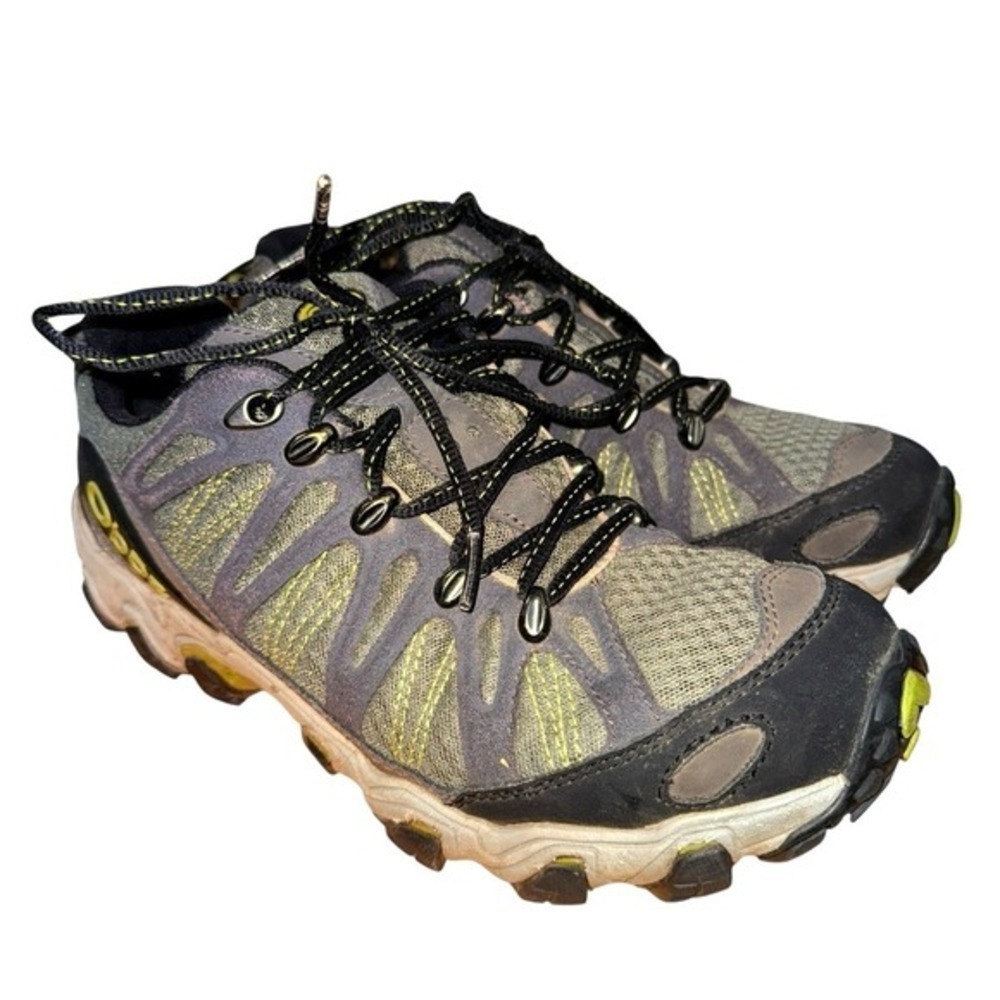 Oboz Sawtooth Low Women 8.5 Pre-Owned Hiking Shoes Gray Yellow Trail Sneakers